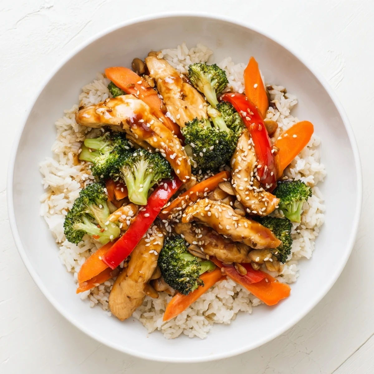 Golden-brown One-Pot Teriyaki Chicken and Rice Bake with glistening sauce and vegetables.