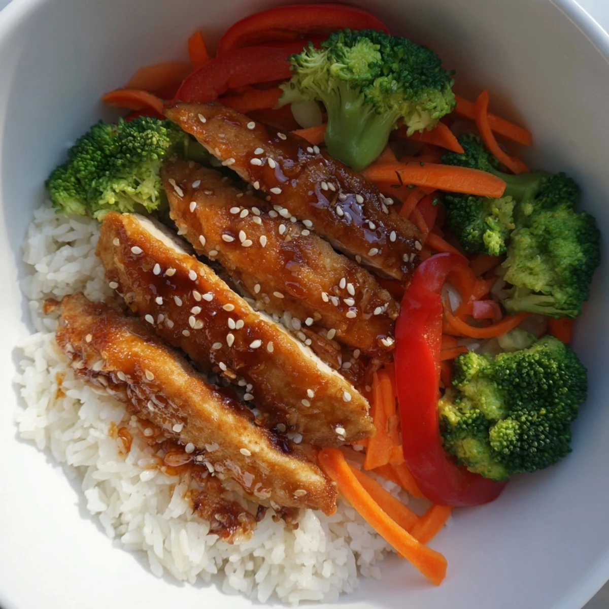 Close-up of a steaming One-Pot Teriyaki Chicken, highlighting the flavorful teriyaki glaze and rice.