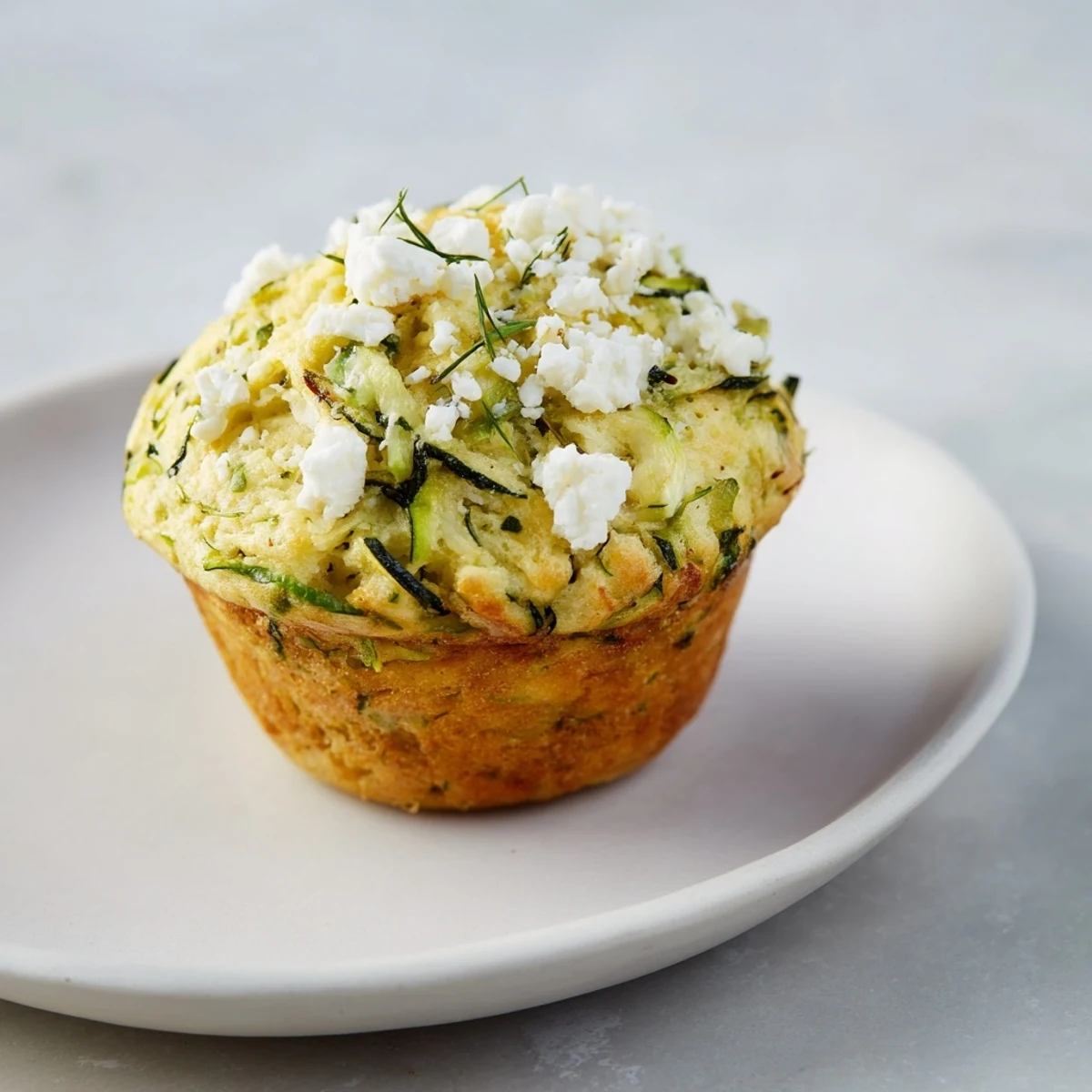 Golden-brown savory Zucchini and Feta Muffins, perfect for a Mediterranean-inspired snack or light lunch.