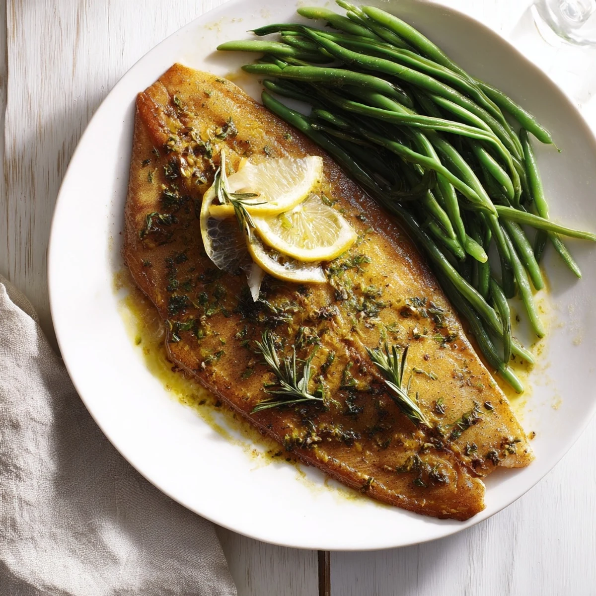 Sheet Pan Lemon Herb Tilapia and Green Beans, a sizzling, healthy dinner with roasted fish and flavorful green beans.