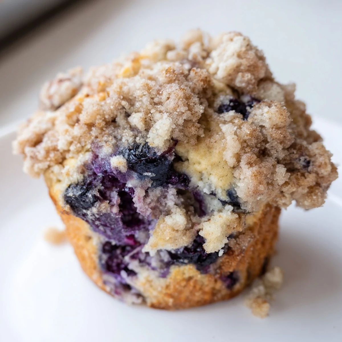 Golden brown fluffy homemade blueberry muffins with a crunchy streusel topping, ready to enjoy.