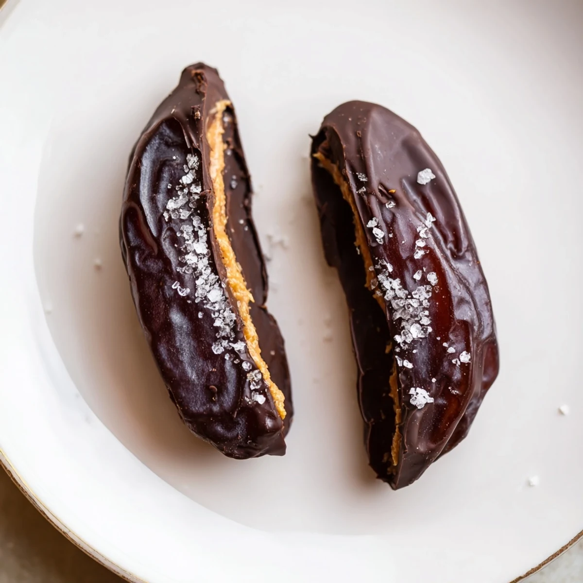 Rich, dark chocolate-dipped Chocolate Peanut Butter Dates, a delightful no-bake dessert treat.