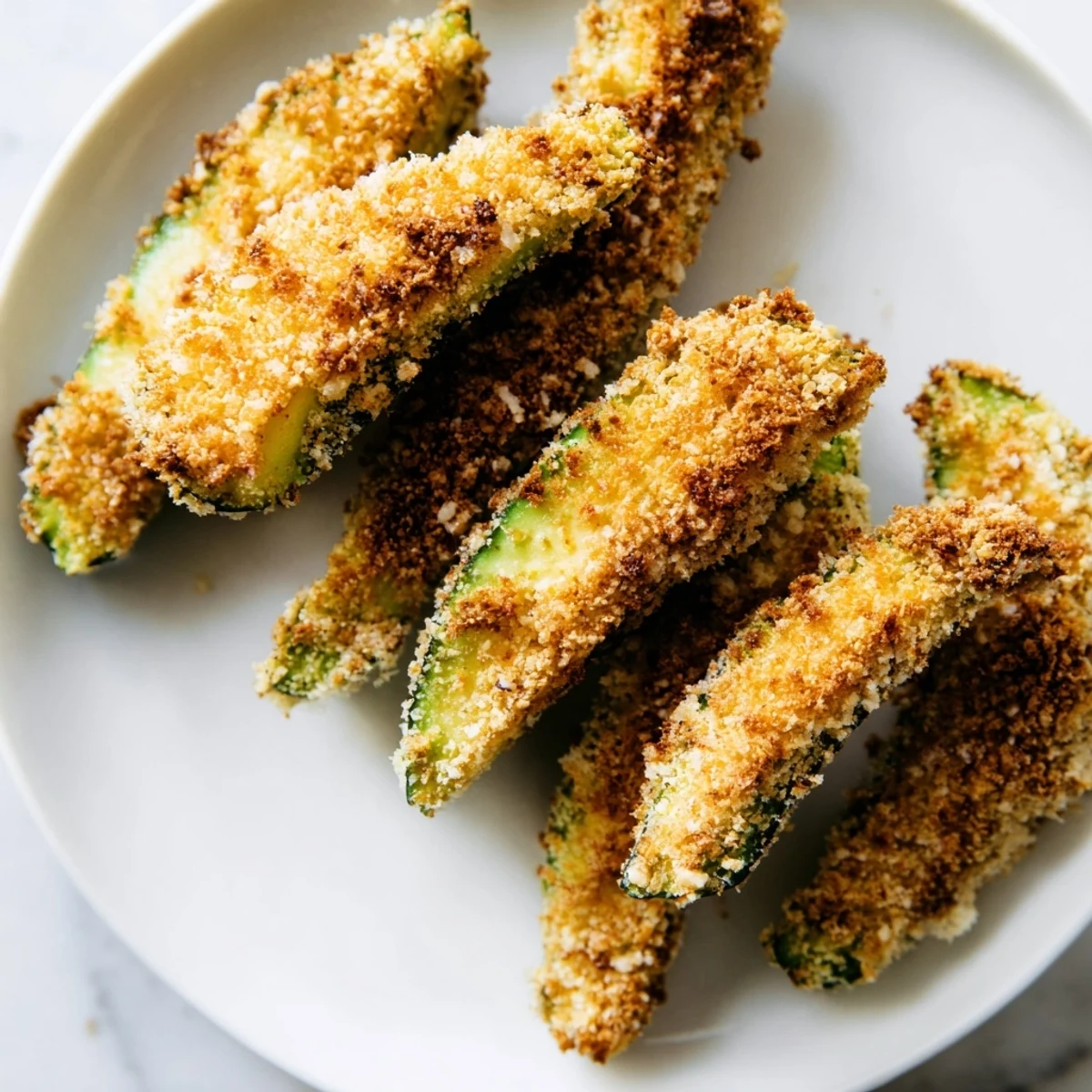 Golden, crispy baked avocado fries served with a tangy dipping sauce and fresh lemon wedges.