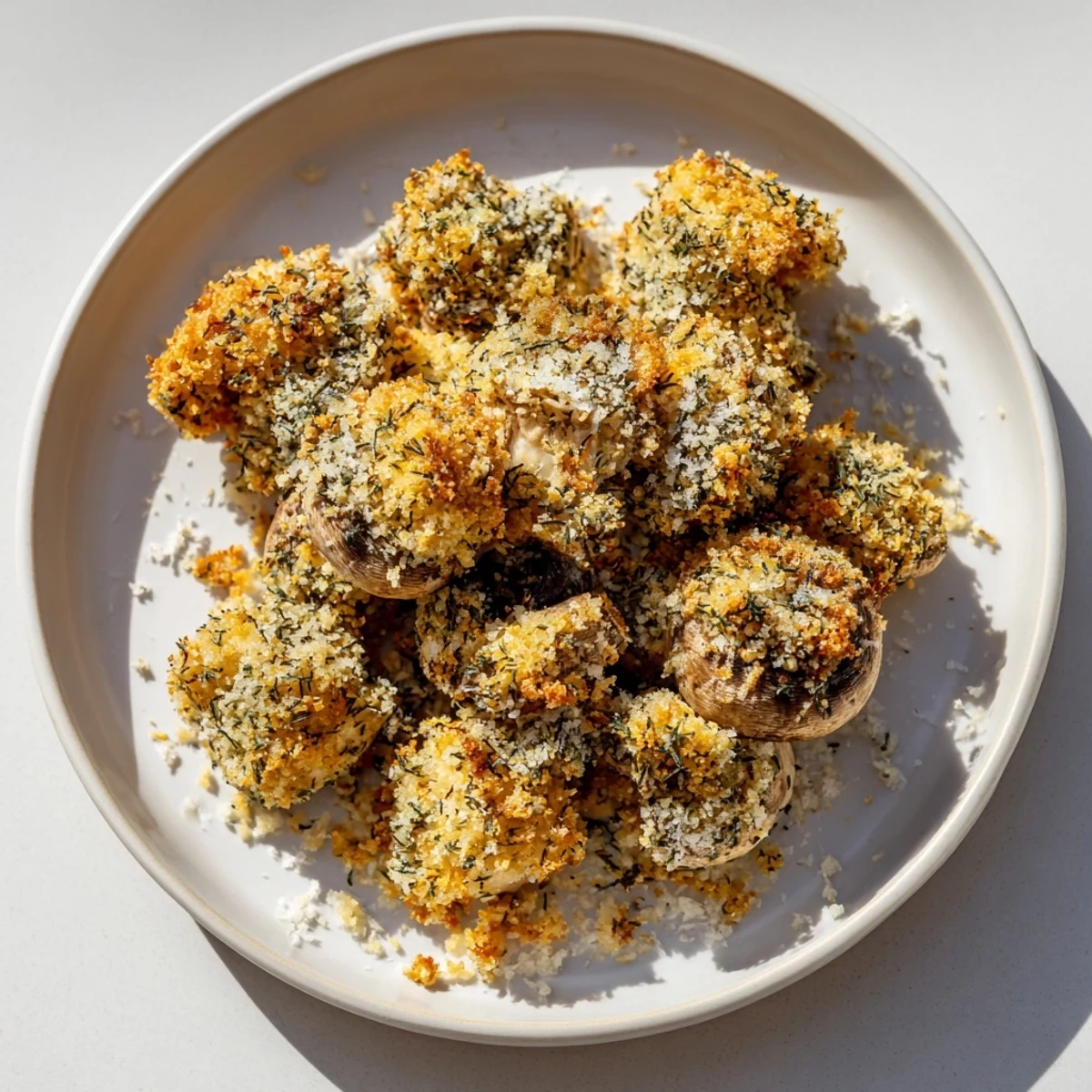 Golden, crispy oven-baked Ranch-Seasoned Crispy Mushrooms, perfect for snacking with creamy dipping sauces.
