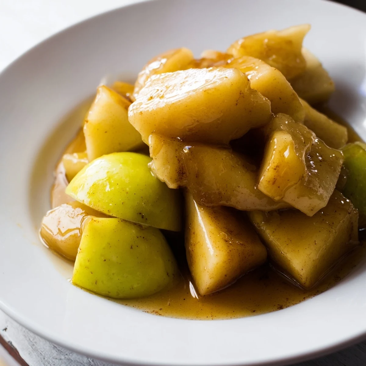 Slow cooker stewed apples bubbling gently, a warm cinnamon-infused treat for dessert or breakfast.
