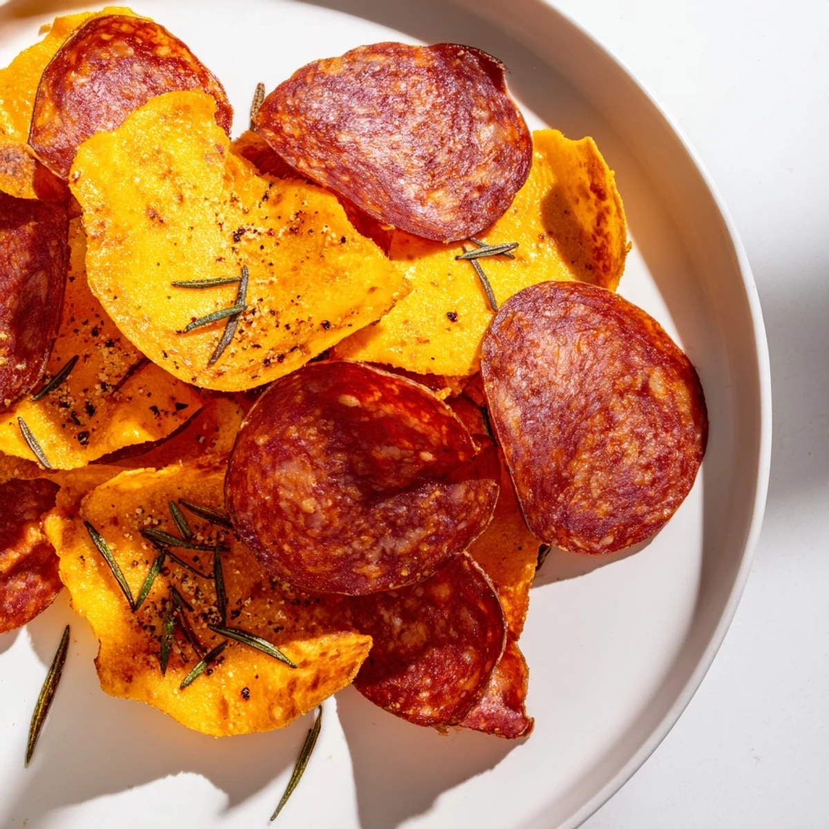 Golden, crispy charcuterie chips: a delicious appetizer of cured meats and cheese.
