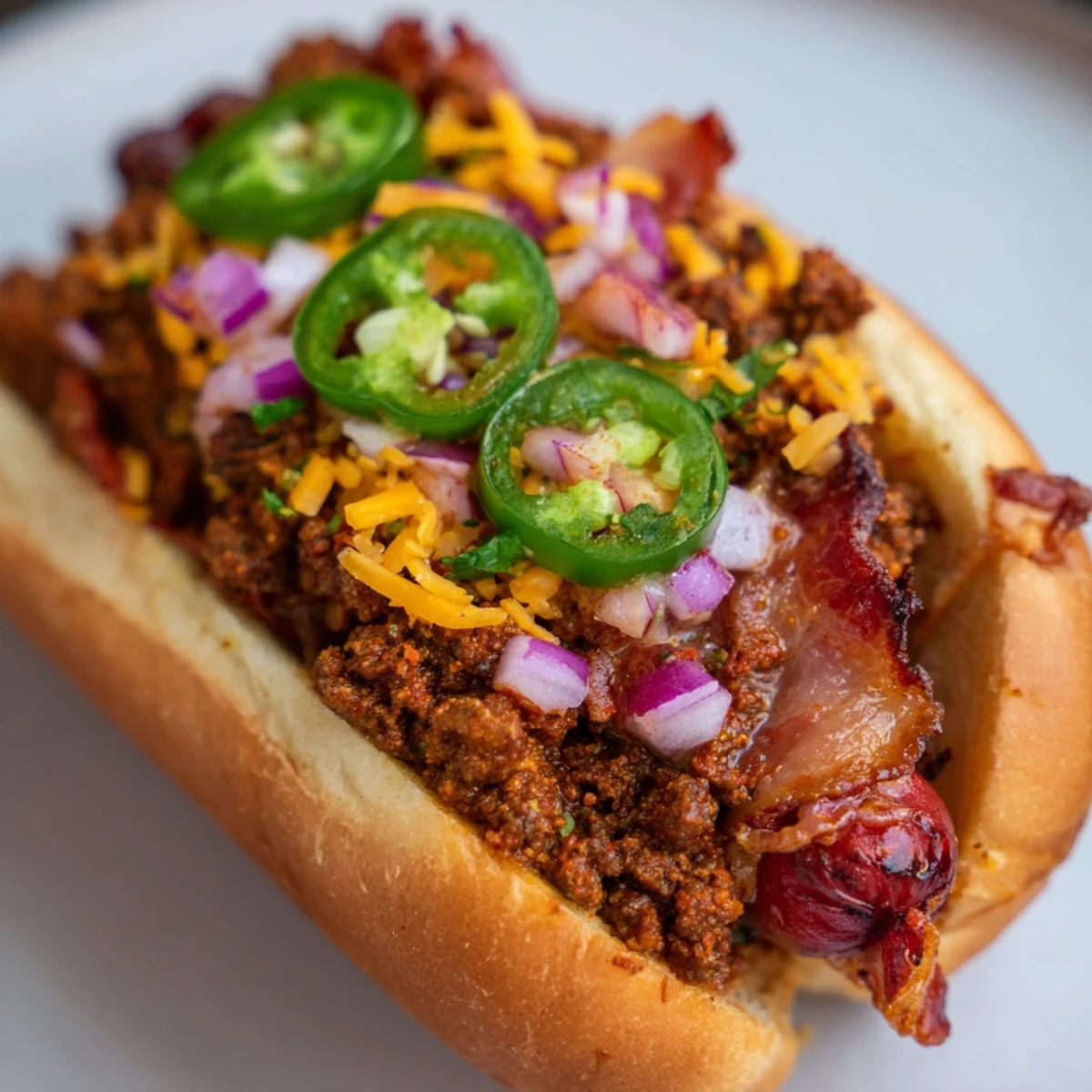 Juicy, sizzling Mexican hot dogs with bacon and spicy jalapeños, ready to devour.