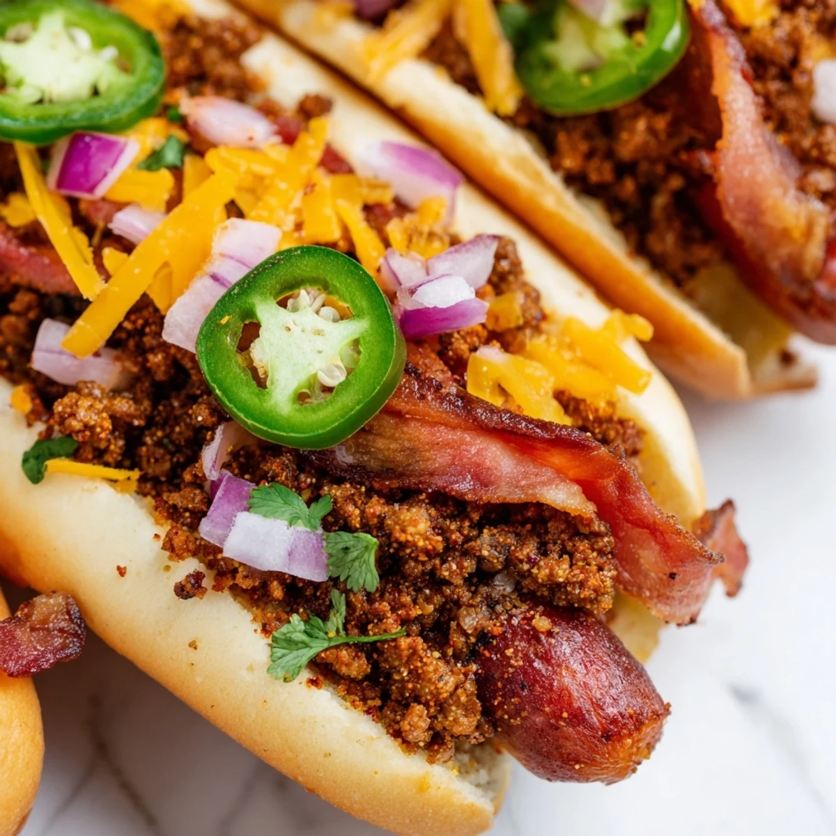 A close-up of a sizzling plate of flavorful Mexican hot dogs, perfect for summer grilling.