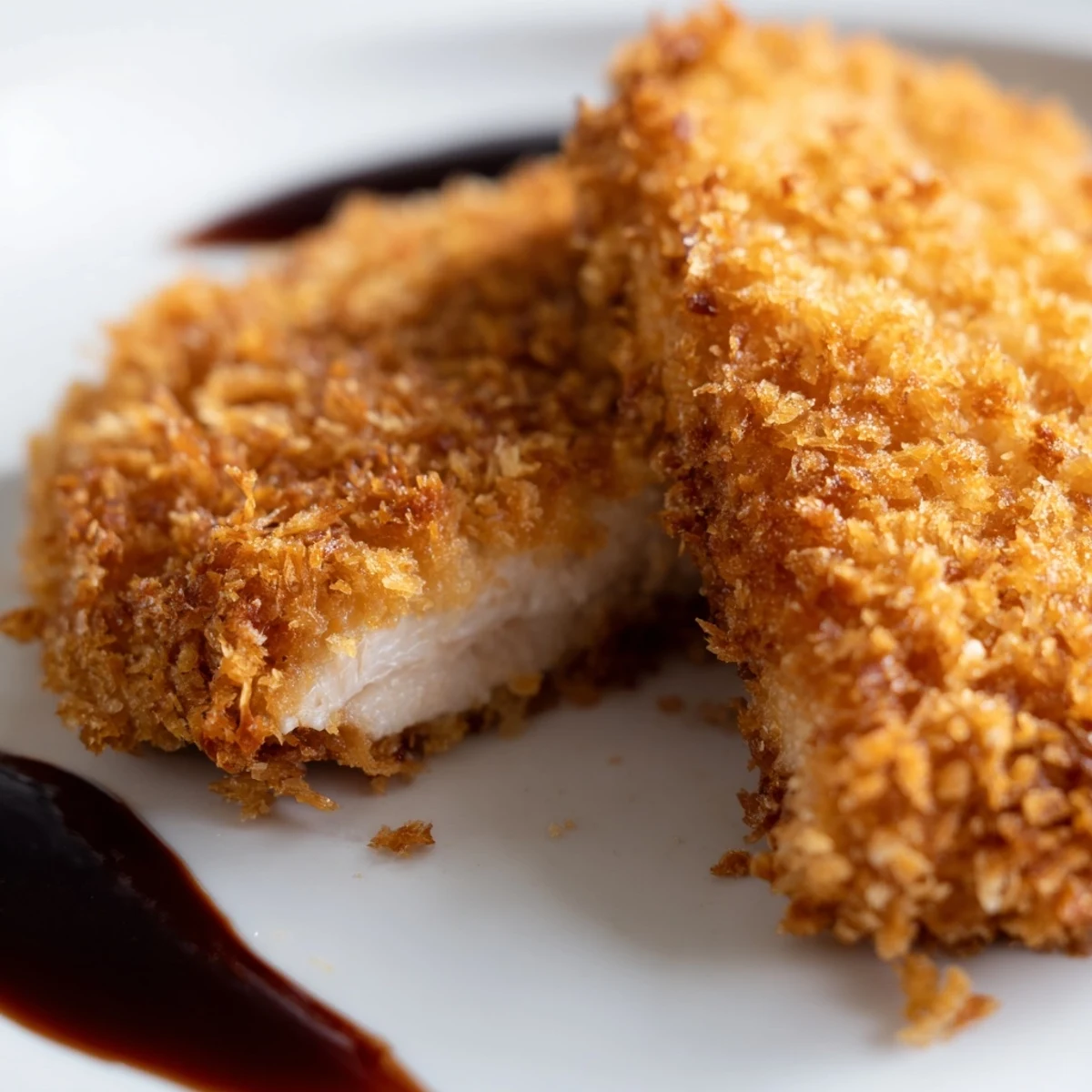Juicy panko-crusted Chicken Katsu fried golden, sliced and drizzled with rich tonkatsu sauce.  