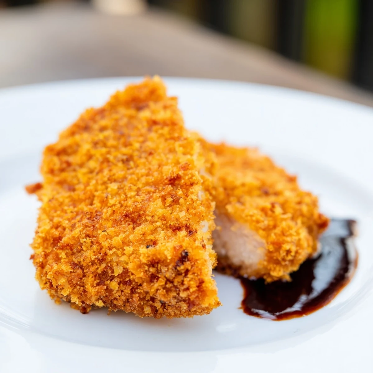 Crispy golden Chicken Katsu cutlet served with tangy tonkatsu sauce and shredded cabbage.  