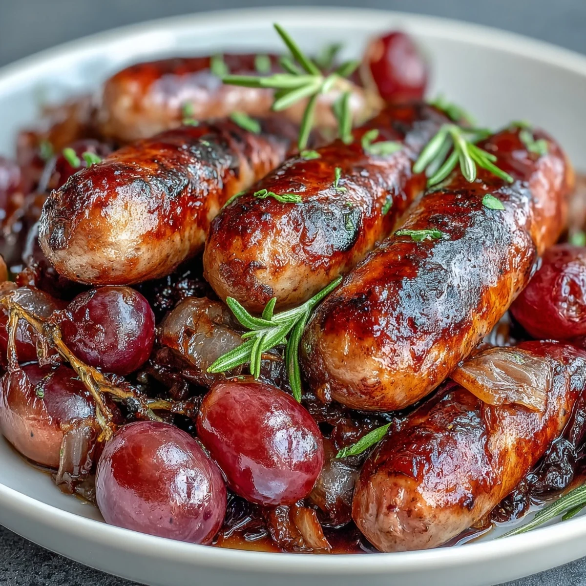 Rustic Italian-inspired Roasted Sausage and Grapes on a sheet pan, featuring juicy grapes bursting alongside tender, browned sausages.