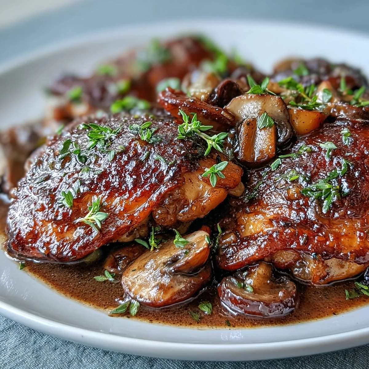 Tender Coq au Vin Rosé bubbling in a creamy sauce with sautéed mushrooms and carrots, ready to serve family-style.