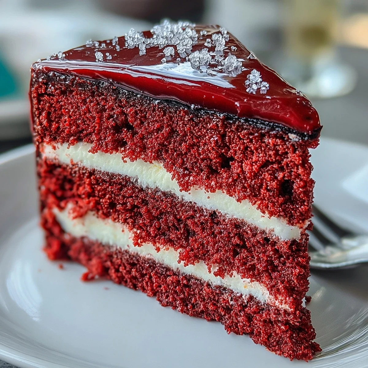 Tall Betty Boop cake with velvety red layers and glossy black fondant hair, topped with bright eyes and bold red lips