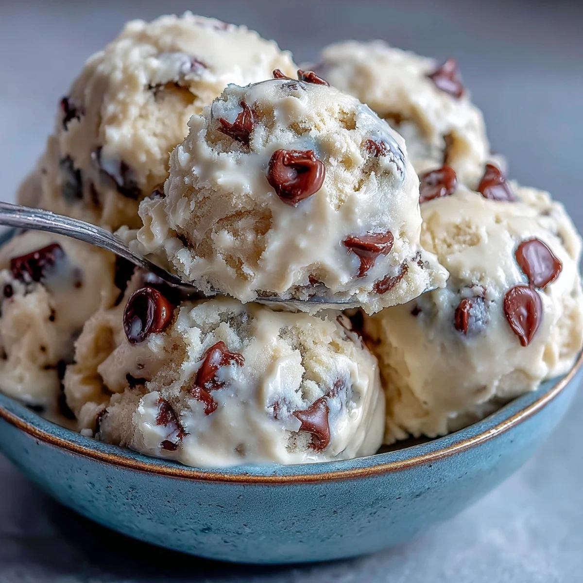 Creamy, chilled cookie dough balls arranged neatly for a quick dessert snack.