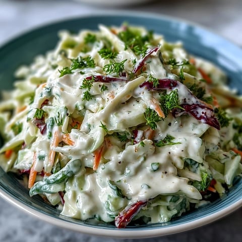 A close-up view of the Best Cabbage Coleslaw, featuring vibrant green and red cabbage tossed in a creamy dressing and topped with fresh green onions.