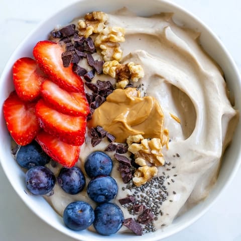Homemade Protein Ice Cream Bowl, customizable with toppings, perfect for a healthy treat.