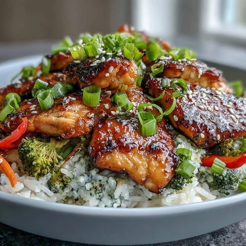 Tender chicken and crisp vegetables are served over fluffy rice in a bright bowl, garnished with fresh herbs for a wholesome Chicken and Rice Bowl.