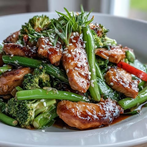 A colorful bowl of 30-Minute Skinny Chicken Stir-Fry with Broccoli and Snap Peas, featuring tender chicken, crisp vegetables, and a glossy savory sauce.