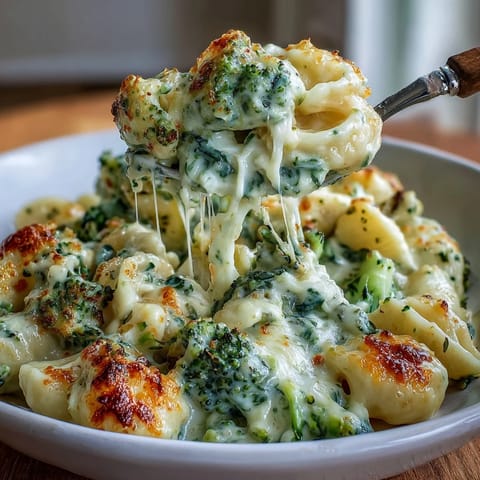 Creamy green mac and cheese with spinach and broccoli, featuring tender pasta in a vibrant, cheesy sauce.  