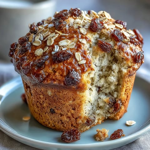 Golden Irish soda bread muffins baked with juicy raisins and hearty oats, perfect for breakfast or afternoon tea.  