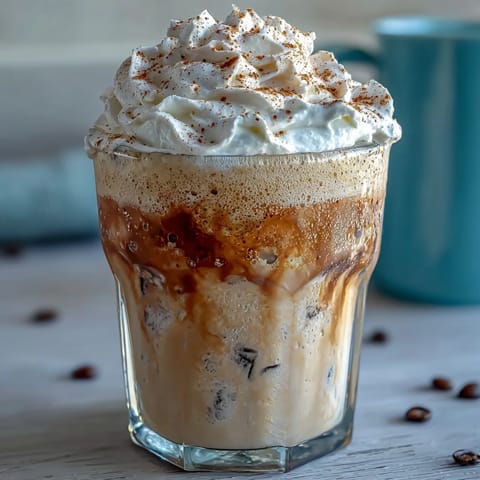 Refreshing iced coffee drink featuring real vanilla bean and almond milk, served in tall glasses.  