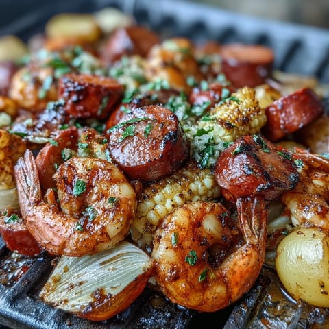 Mess-free crawfish boil foil packets featuring juicy crawfish tails, smoky sausage, and zesty lemon, grilled to perfection.  