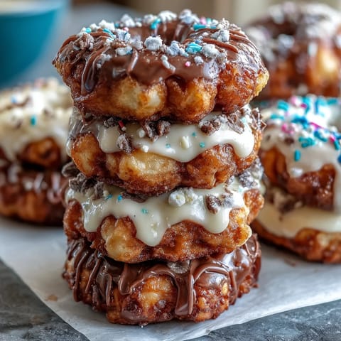 Charming mini donut tower adorned with edible flowers, perfect for baby showers or spring celebrations.
