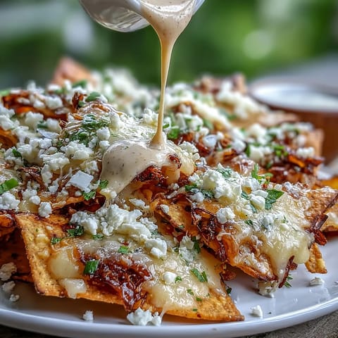 Crispy tortilla chips topped with charred corn, melted Monterey Jack and cheddar, and zesty chipotle crema in these Cinco de Mayo Elote Nachos.