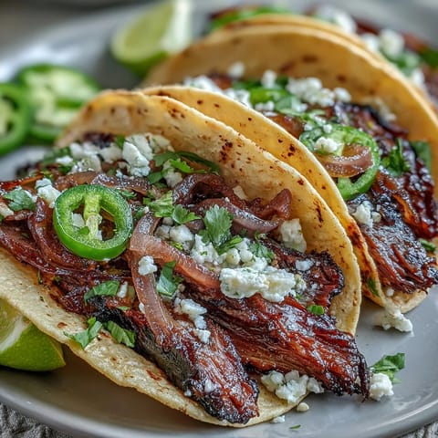 Tender smoked brisket tacos with pickled red onion, a vibrant Tex-Mex delight.
