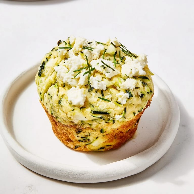 A close-up of fluffy Zucchini and Feta Muffins, revealing the delicious feta and zucchini filling.
