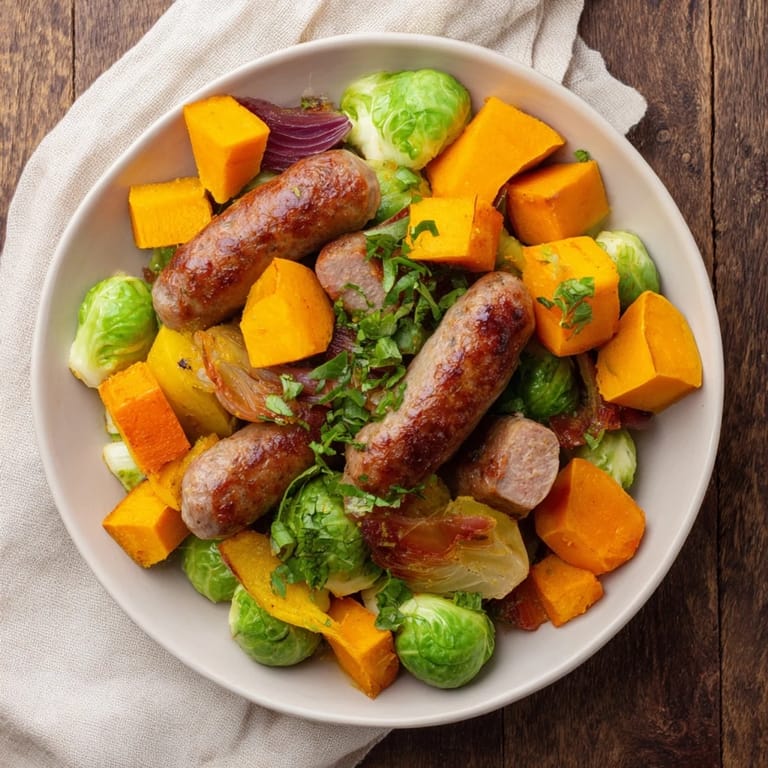Roasted Italian sausage nestled among vibrant vegetables, this easy sheet pan sausage and veggie medley looks delicious.