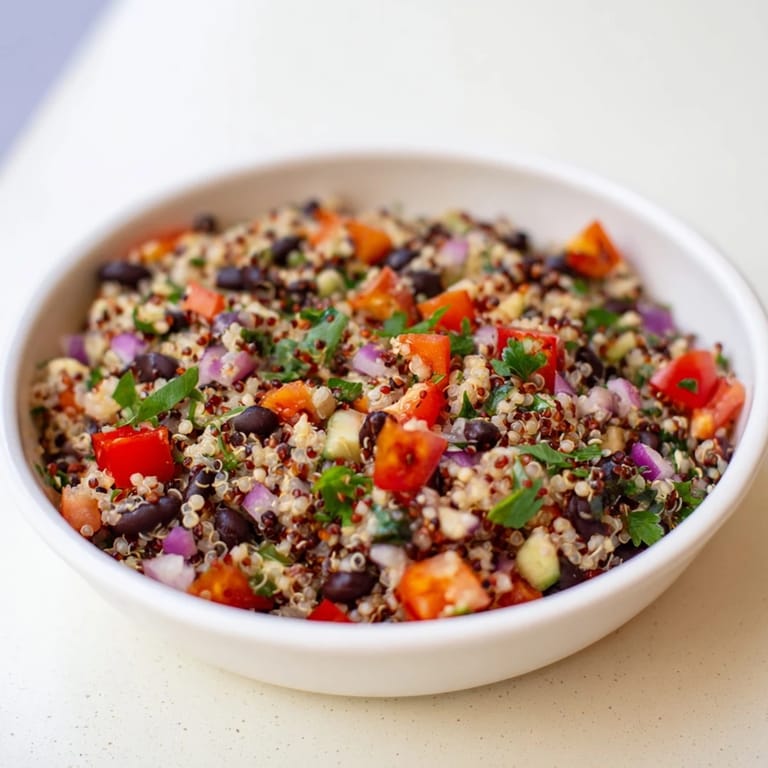 Chilled quinoa and black bean salad with lime—a healthy and vibrant lunch or side dish.