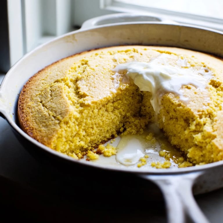 Warm, inviting image of Quick Skillet Cornbread with a honey butter glaze, perfect alongside smoky barbecue.