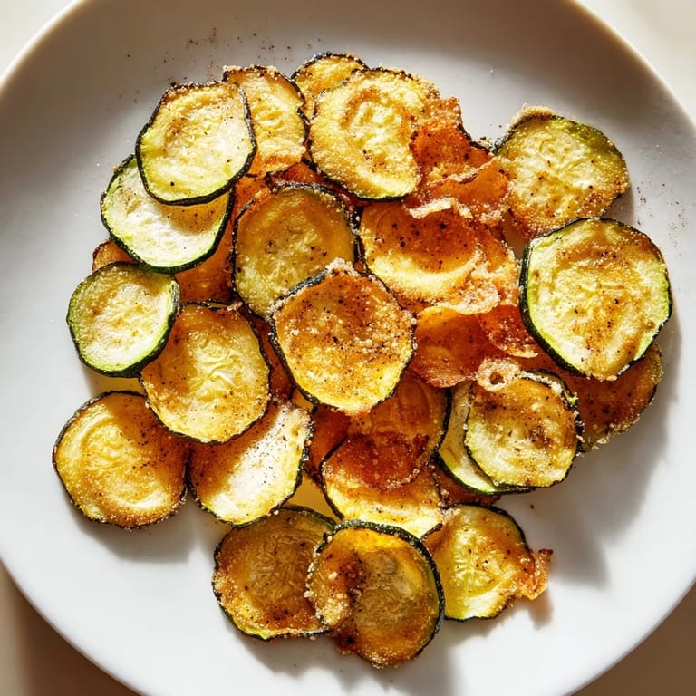 A close-up shot of perfectly baked crispy zucchini chips, ready to enjoy with family.