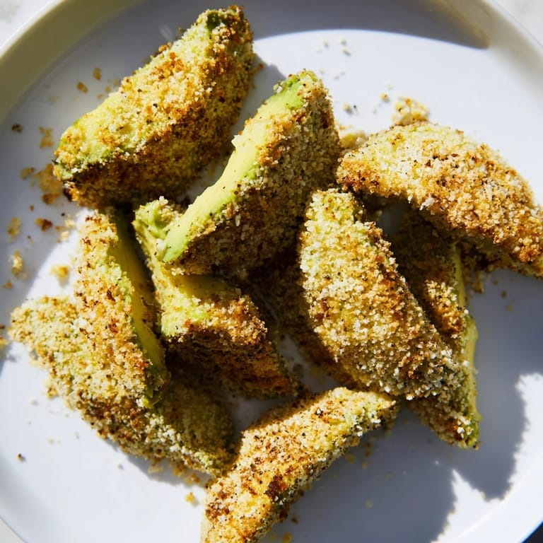 Crunchy panko-crusted crispy baked avocado fries await, promising a satisfyingly savory bite.