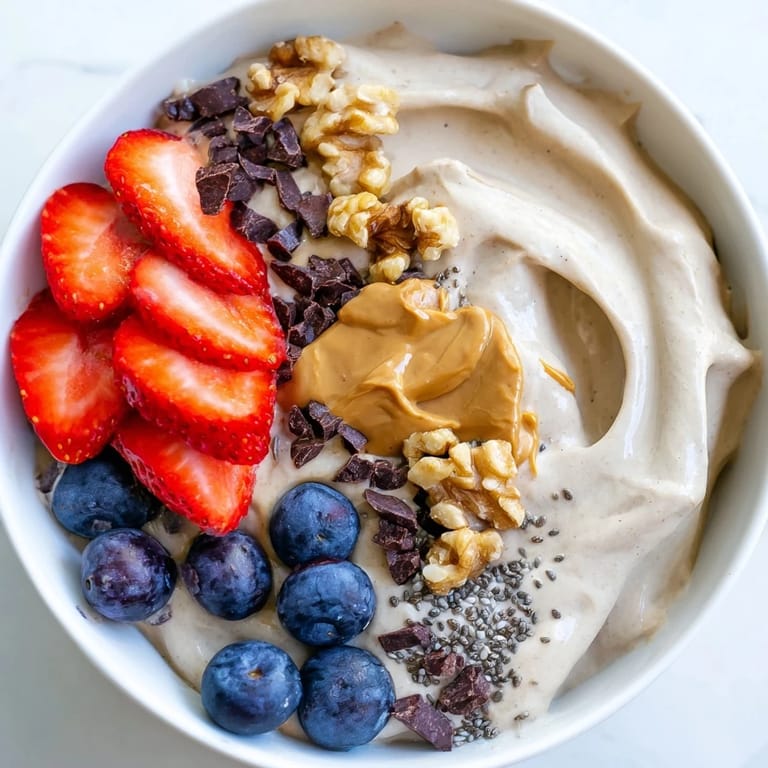 Homemade Protein Ice Cream Bowl, customizable with toppings, perfect for a healthy treat.