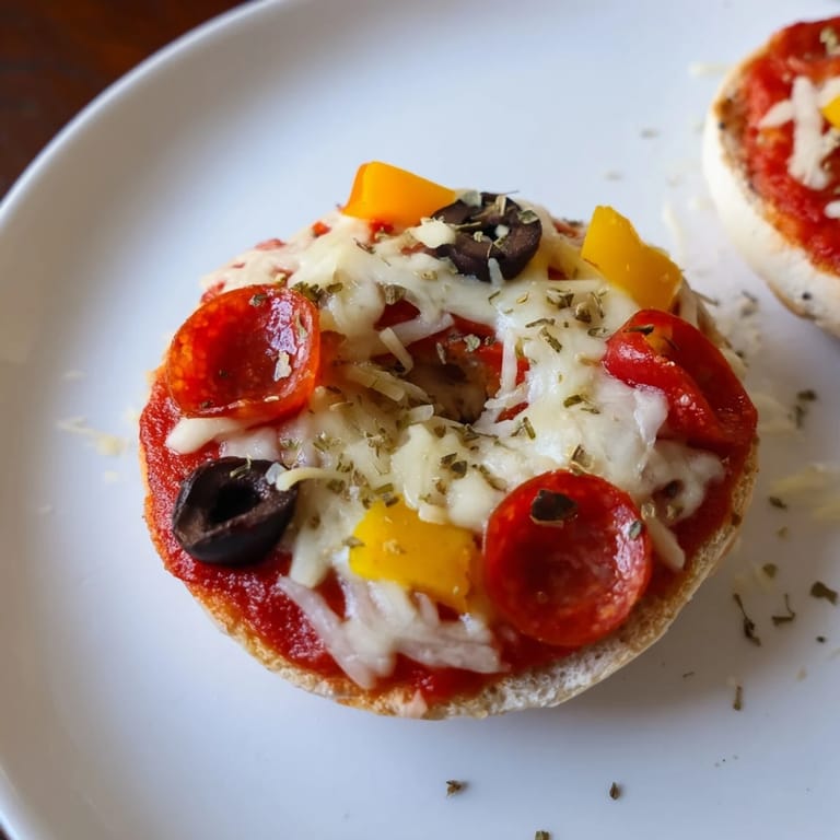 Enjoy a quick snack: freshly cooked mini bagel pizzas with flavorful sauce and herbs.