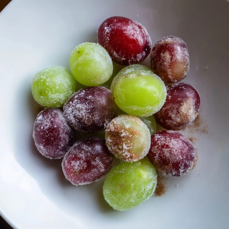 Shiny frozen grapes, perfect for a hot summer day, ready to enjoy as a simple American recipe.