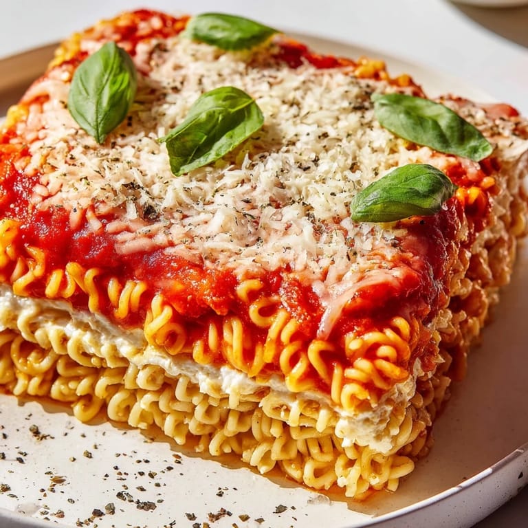 Layers of ramen noodles and creamy cheese are baked into this flavorful Ramen Lasagna.