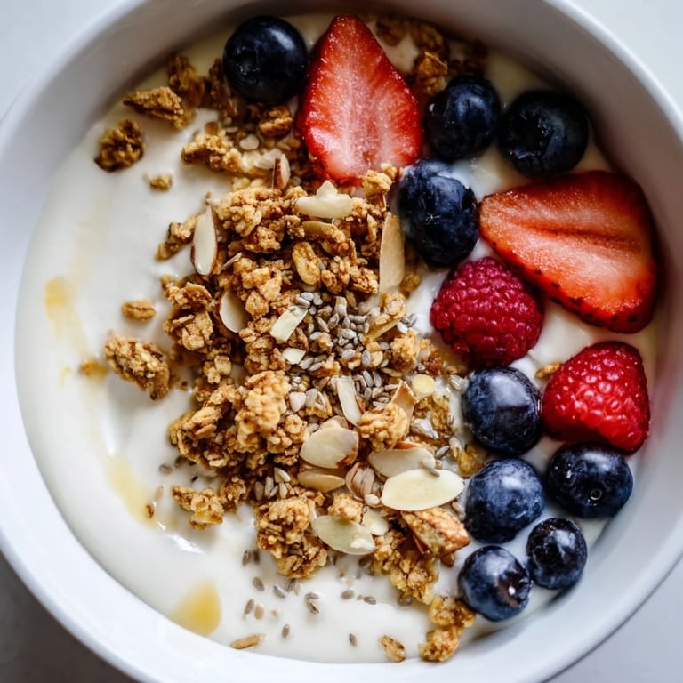 Delicious and protein-packed dry yogurt bowl, perfect quick breakfast, ready to enjoy.