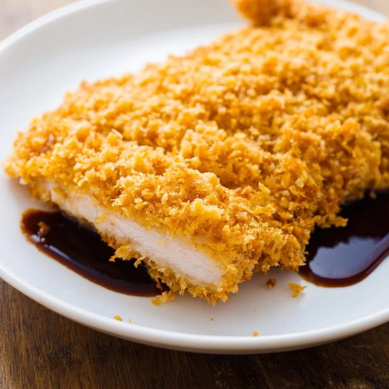 Homemade Chicken Katsu cutlet resting on paper towels beside lemon wedges and dipping sauce.
