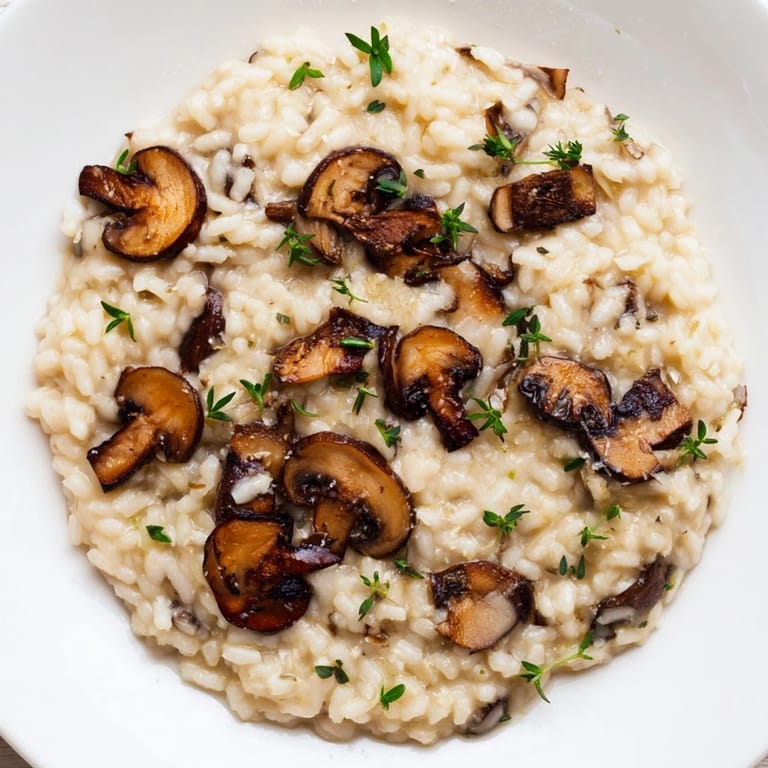 Steaming Roasted Mushroom Risotto served in a rustic bowl, topped with golden roasted mushrooms and parsley.