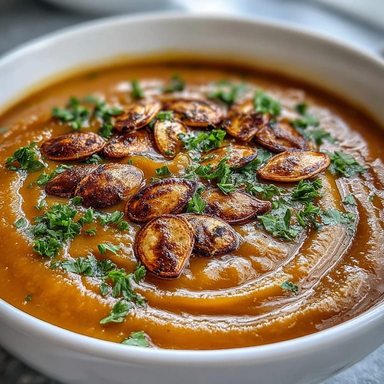 Smooth, warm butternut squash soup, perfect for a cozy winter meal.