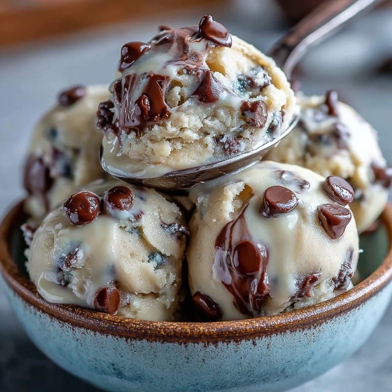 Chilled Greek Yogurt Cookie Dough in a glass bowl, ready to eat.