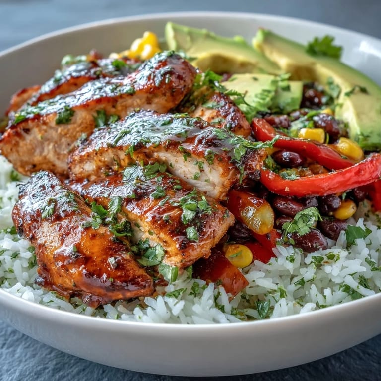 A freshly prepared Cajun Chicken Bowl topped with cilantro and avocado, served with lime wedges for a zesty Southern-inspired meal.