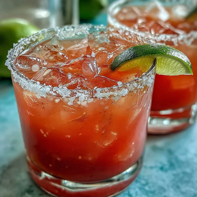 Vibrant Guava Margarita with a Tajín rim and lime garnish, perfect for summer gatherings alongside fresh ceviche or spicy tacos.