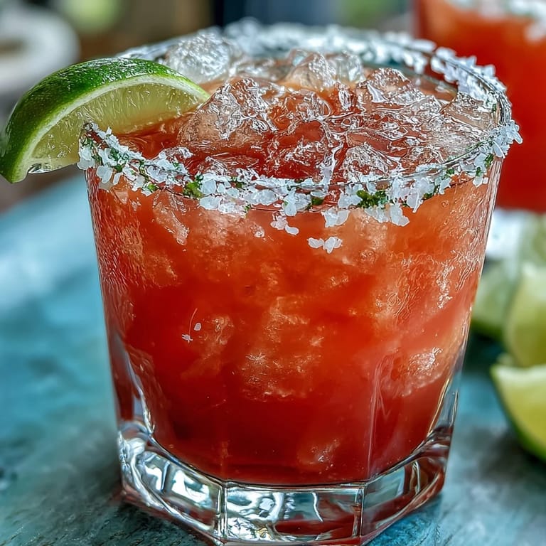 A cocktail shaker pours a sweet, tangy Guava Margarita over fresh ice in a rocks glass, garnished with a juicy guava slice.