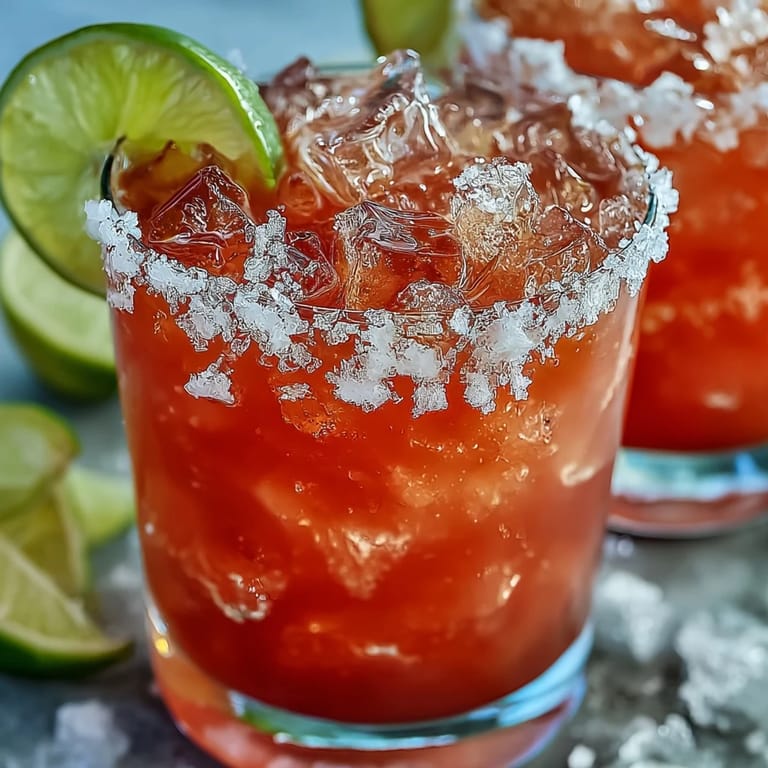 A tropical Best Guava Margarita in a salt-rimmed glass garnished with guava and lime, ready to serve with chips.