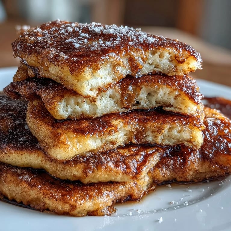 Freshly cooked Spanish Churro-Inspired Pancakes served warm, perfect for a decadent breakfast or brunch with chocolate sauce.