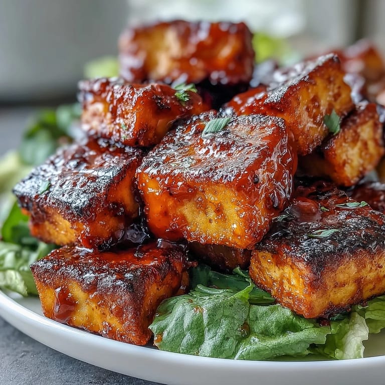 A vibrant plate of Crispy Buffalo Tofu with Creamy Caesar Salad garnished with Parmesan cheese.